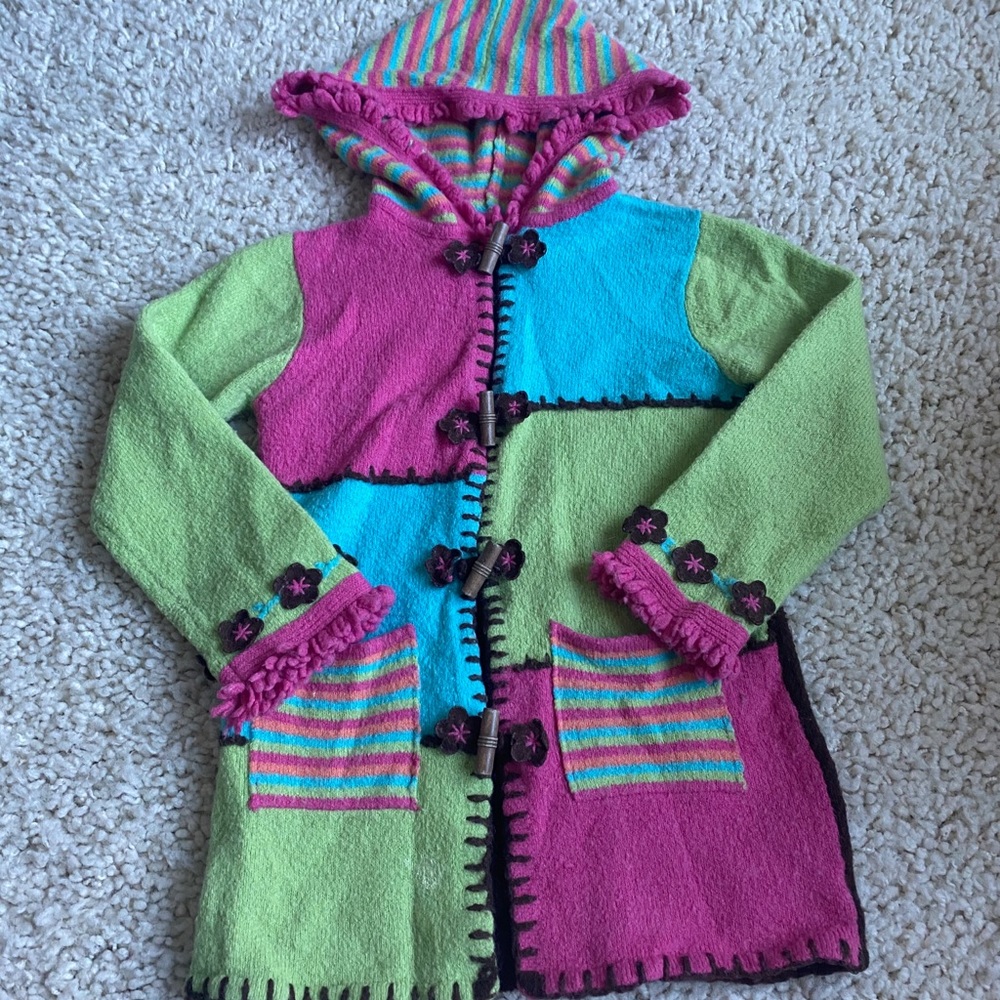 Girls Hooded Button Up Sweater